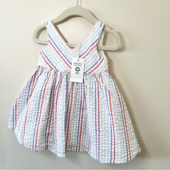 NEW 💕 Hope & Henry 100% Organic Cotton Rainbow-Colored Striped Party Dress - Picture 8 of 12